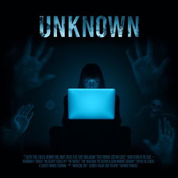 A suspense movie poster titled 'Unknown' displayed prominently at the top in striking, mysterious font