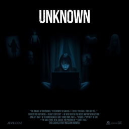 A suspense movie poster titled 'Unknown' displayed prominently at the top in striking, mysterious font