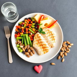 An appealing and vibrant plate showcasing a balanced nutritional meal for heart patients