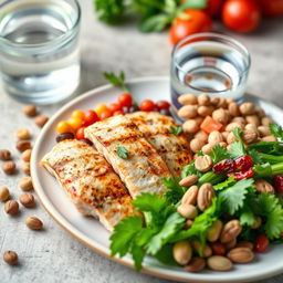 An appealing and vibrant plate showcasing a balanced nutritional meal for heart patients