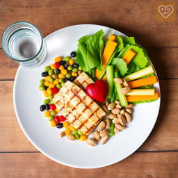 An appealing and vibrant plate showcasing a balanced nutritional meal for heart patients