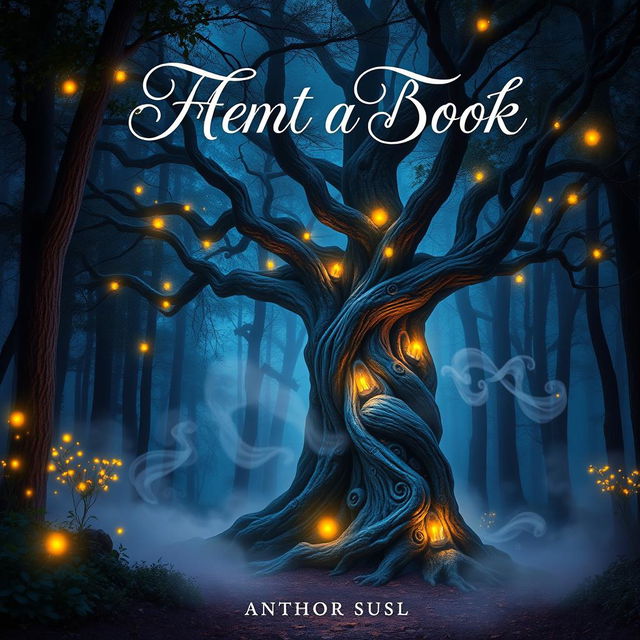 A captivating book cover design that features a mystical forest at twilight, with glowing fireflies illuminating the path