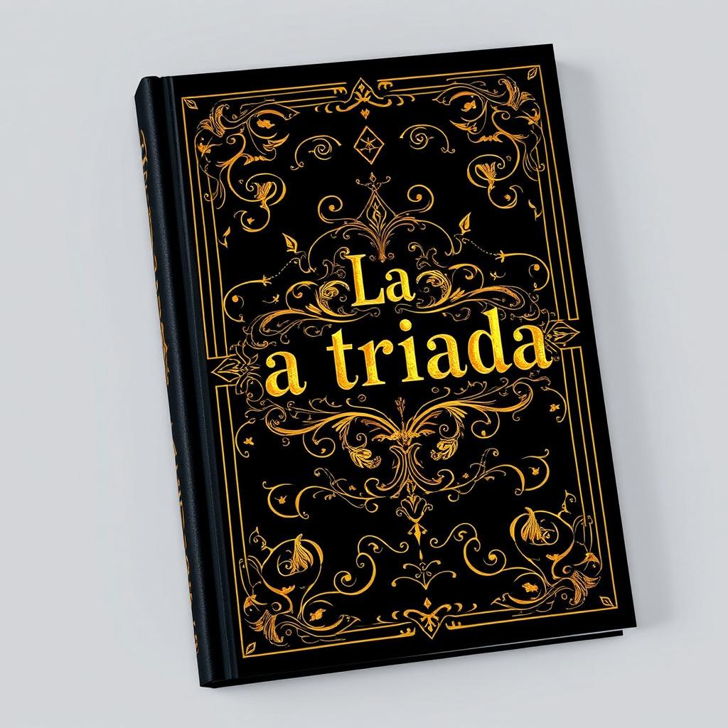 A captivating book cover design featuring a rich black background adorned with intricate gold patterns that evoke the elegance of a classic Bible