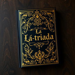 A captivating book cover design featuring a rich black background adorned with intricate gold patterns that evoke the elegance of a classic Bible