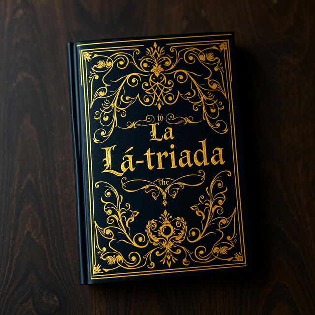 A captivating book cover design featuring a rich black background adorned with intricate gold patterns that evoke the elegance of a classic Bible