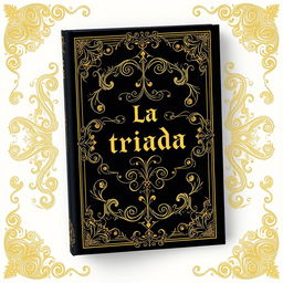 A captivating book cover design featuring a rich black background adorned with intricate gold patterns that evoke the elegance of a classic Bible