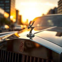 A luxurious Rolls Royce car showcasing a unique hood ornament that features a chain with a prominent pendant shaped like the number 7