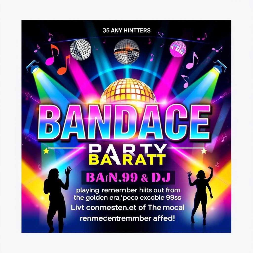 A vibrant and eye-catching poster for a disco party titled 'BANDACE'