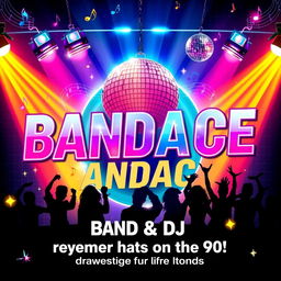 A vibrant and eye-catching poster for a disco party titled 'BANDACE'