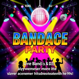 A vibrant and eye-catching poster for a disco party titled 'BANDACE'