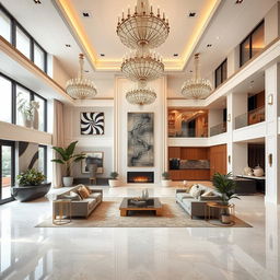 An opulent interior of a luxurious house showcasing an elegant and contemporary design