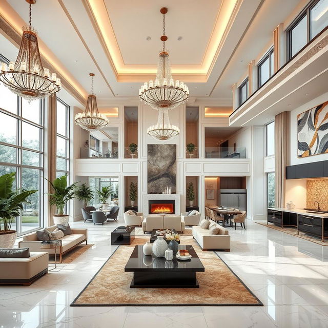 An opulent interior of a luxurious house showcasing an elegant and contemporary design