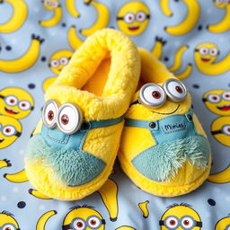 A playful and whimsical design of sleep footwear inspired by Minions, featuring bright yellow colors and adorable Minion facial features