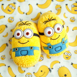 A playful and whimsical design of sleep footwear inspired by Minions, featuring bright yellow colors and adorable Minion facial features