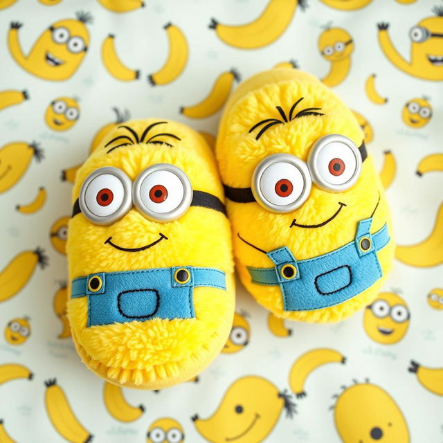 A playful and whimsical design of sleep footwear inspired by Minions, featuring bright yellow colors and adorable Minion facial features