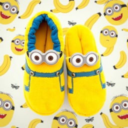 A playful and whimsical design of sleep footwear inspired by Minions, featuring bright yellow colors and adorable Minion facial features