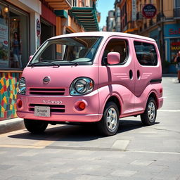 A Nissan S-Cargo, a unique and quirky small van, with a rounded, retro design and distinctively large headlights