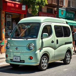 A Nissan S-Cargo, a unique and quirky small van, with a rounded, retro design and distinctively large headlights