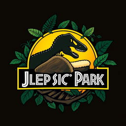 A dynamic and striking logo design inspired by the Jurassic Park theme, featuring sleep footwear elements