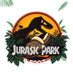 A dynamic and striking logo design inspired by the Jurassic Park theme, featuring sleep footwear elements