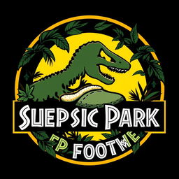 A dynamic and striking logo design inspired by the Jurassic Park theme, featuring sleep footwear elements