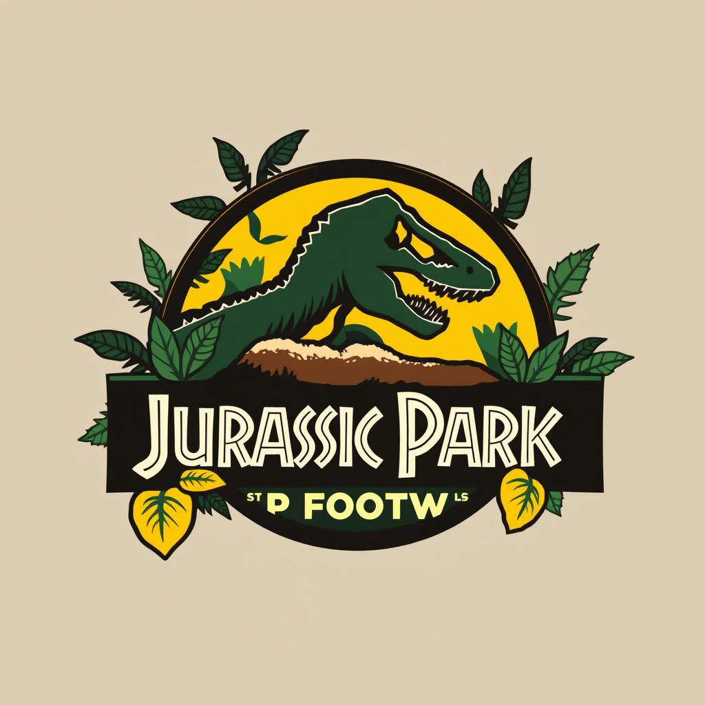 A dynamic and striking logo design inspired by the Jurassic Park theme, featuring sleep footwear elements