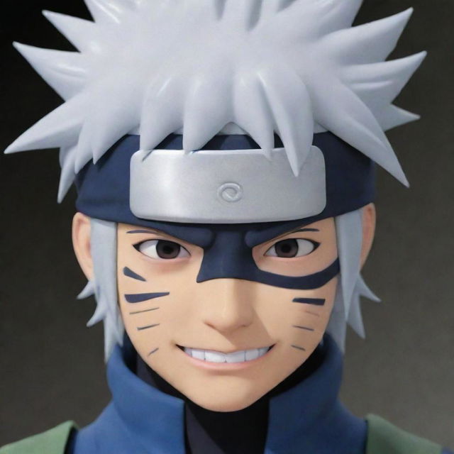 Kakashi Hatake from the anime series Naruto, wearing his signature headband over one eye, with a silver gravity-defying hair and a mysterious smile.