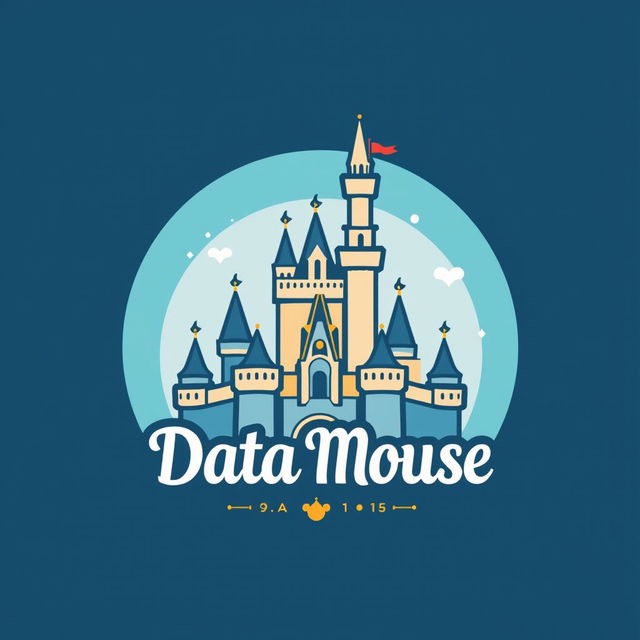 A charming and professional logo design for "Data Mouse," an Instagram account dedicated to Disney parks metrics, statistics, and anniversaries