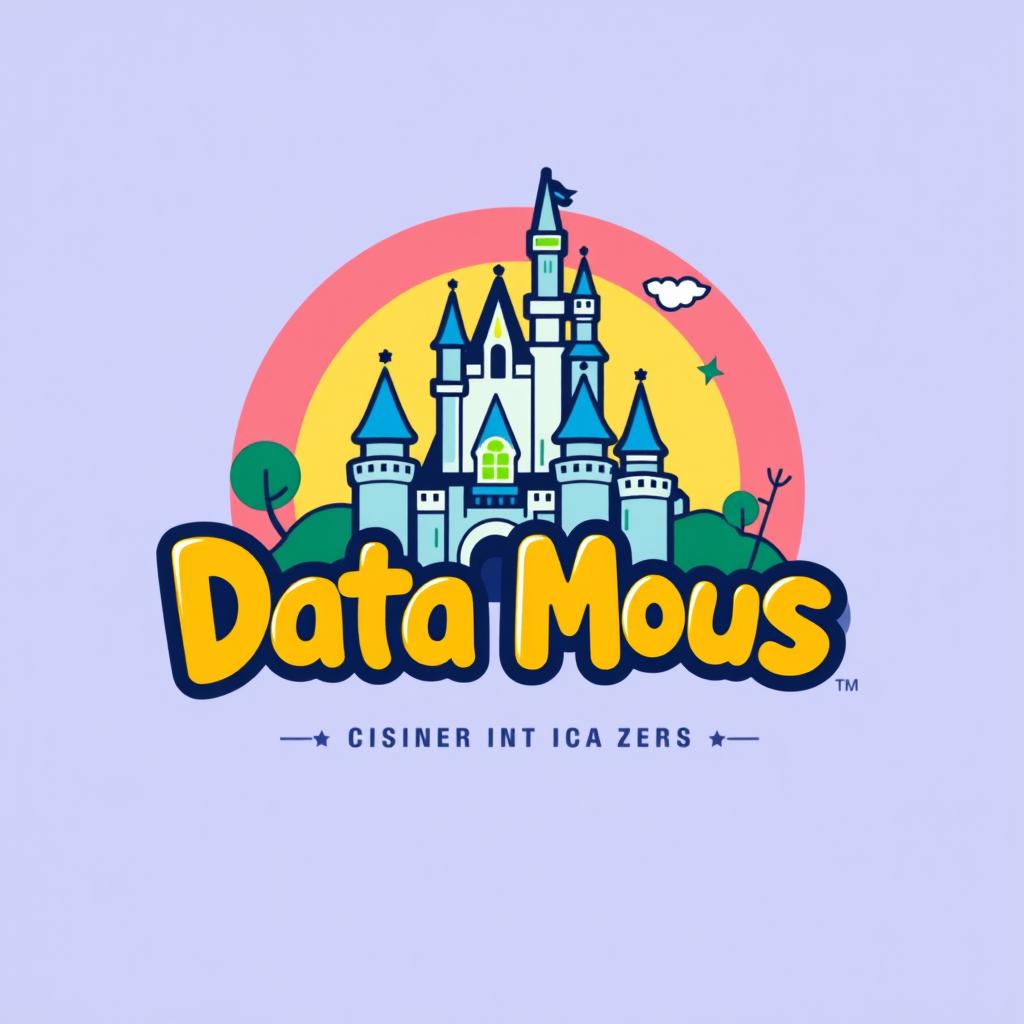 A playful and colorful logo design for "Data Mouse," an Instagram account focused on Disney parks metrics, statistics, and anniversaries