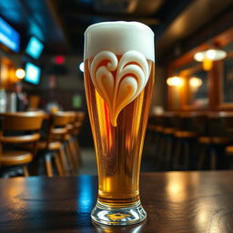 A creative and humorous interpretation of a beer glass filled with a frothy head shaped like a vagina