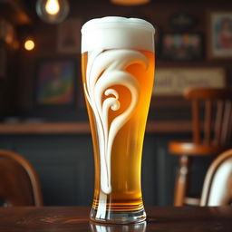 A creative and humorous interpretation of a beer glass filled with a frothy head shaped like a vagina