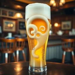 A creative and humorous interpretation of a beer glass filled with a frothy head shaped like a vagina