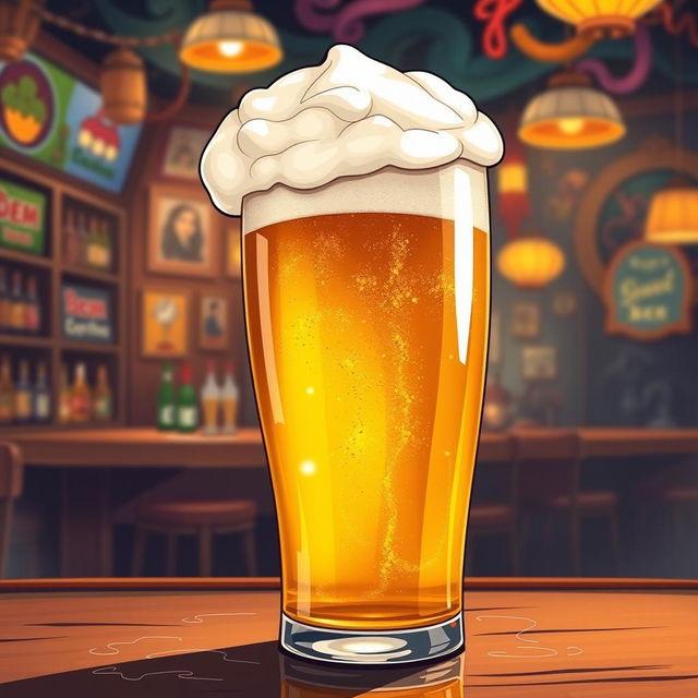 A creatively provocative illustration of a beer glass filled with golden beer, topped with frothy foam that artistically resembles an excited female anatomy