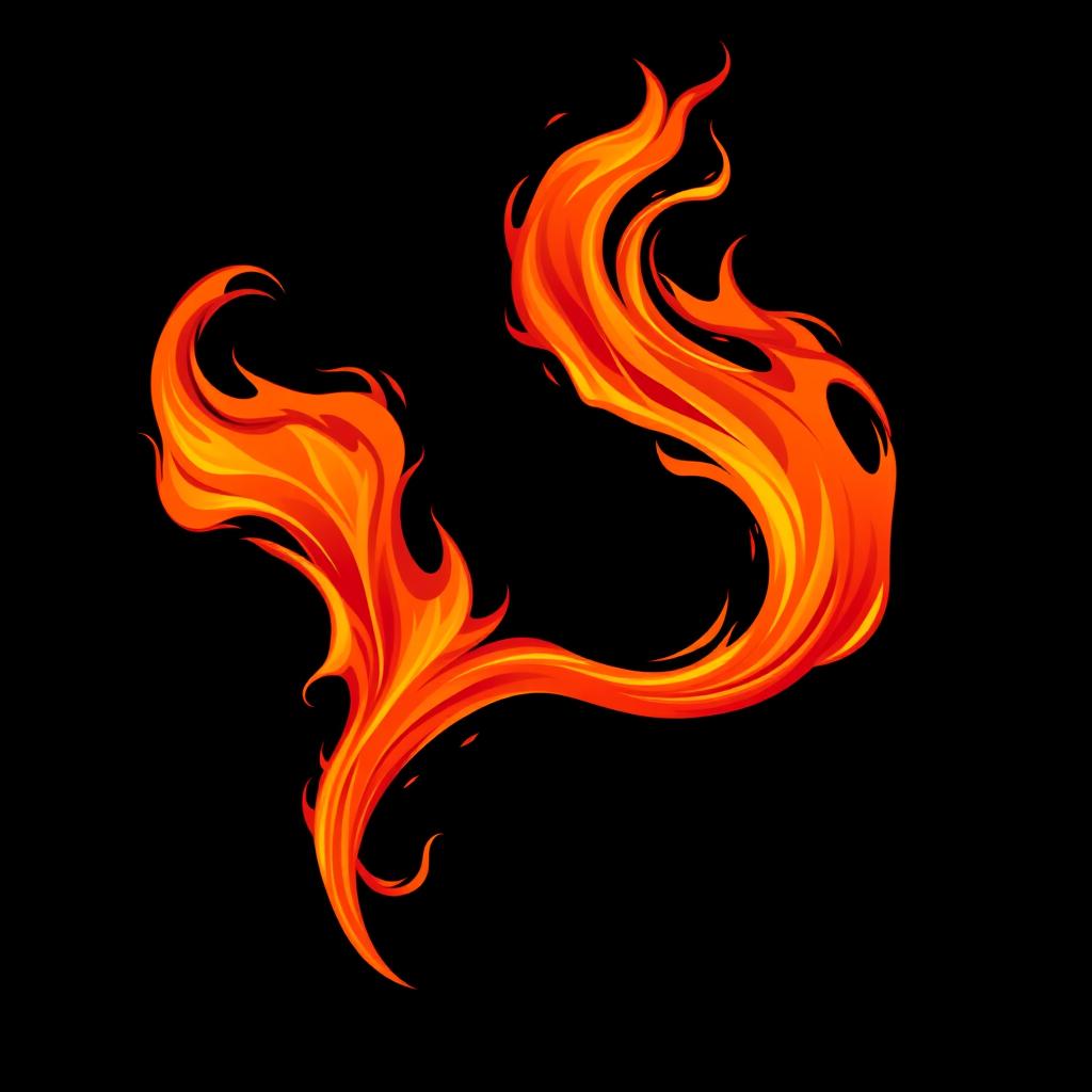 An artistic and stylized illustration of flames shaped like a phallus, depicted with vibrant shades of red, orange, and yellow that swirl together to create a dynamic and lively effect