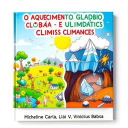 A vibrant book cover depicting the theme of Global Warming and Climate Change, aimed at children