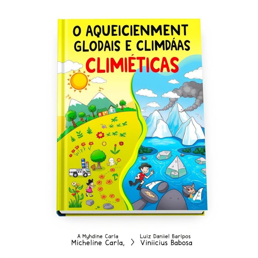 A vibrant book cover depicting the theme of Global Warming and Climate Change, aimed at children