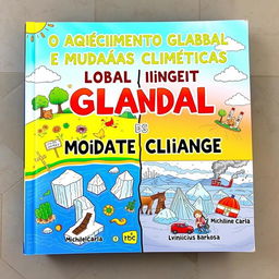 A vibrant book cover depicting the theme of Global Warming and Climate Change, aimed at children