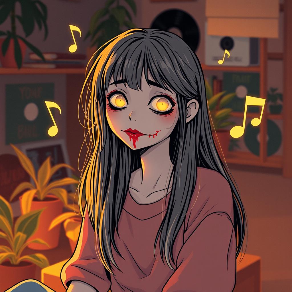 A lofi-inspired scene featuring a girl with a serene expression, styled like a classic lofi character