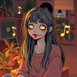 A lofi-inspired scene featuring a girl with a serene expression, styled like a classic lofi character