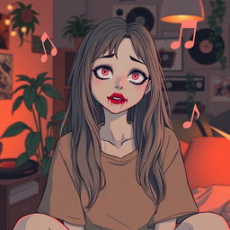 A lofi-inspired scene featuring a girl with a serene expression, styled like a classic lofi character