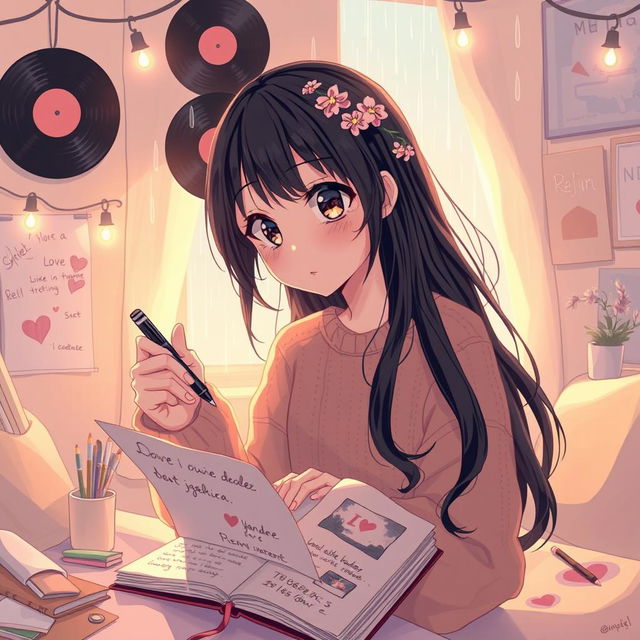 A captivating digital illustration of a girl in a lofi aesthetic, embodying the personality traits of a yandere