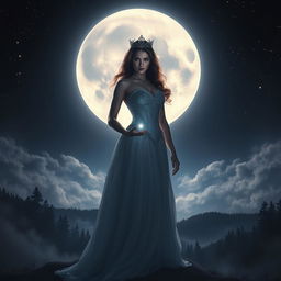 A stunning fantasy scene featuring a beautiful woman embodying a princess character