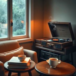 A serene and tranquil atmosphere perfect for reading, featuring a cozy nook with a comfortable armchair and a small side table