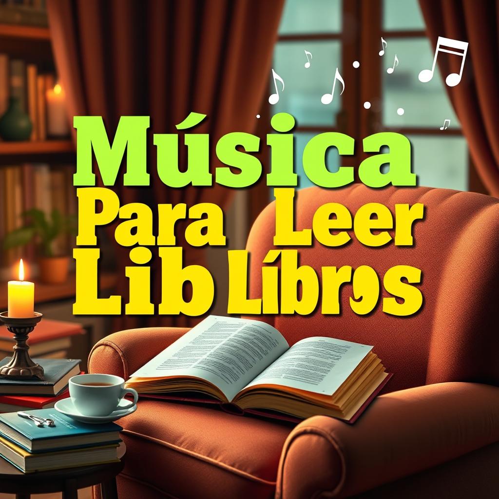 A vibrant YouTube thumbnail design featuring the title "Música Para Leer Libros" in bold, eye-catching lettering