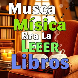 A vibrant YouTube thumbnail design featuring the title "Música Para Leer Libros" in bold, eye-catching lettering