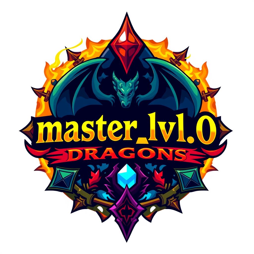 A vibrant and imaginative reinterpretation of the classic Dungeons and Dragons logo, displaying the name 'master_lvl_0' prominently in a fantasy-style font