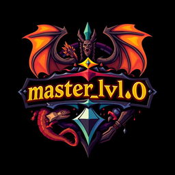 A vibrant and imaginative reinterpretation of the classic Dungeons and Dragons logo, displaying the name 'master_lvl_0' prominently in a fantasy-style font