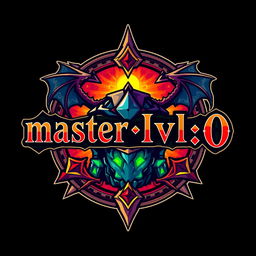 A vibrant and imaginative reinterpretation of the classic Dungeons and Dragons logo, displaying the name 'master_lvl_0' prominently in a fantasy-style font