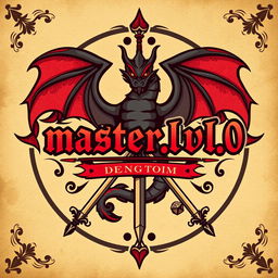 A stylized logo inspired by classic tabletop role-playing game aesthetics, featuring the name 'master_lvl_0' prominently in bold fantasy lettering