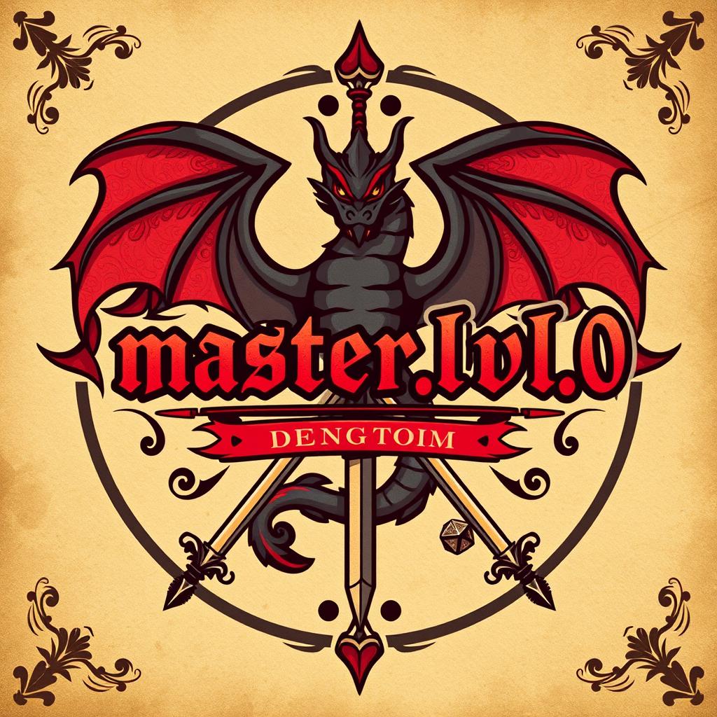 A stylized logo inspired by classic tabletop role-playing game aesthetics, featuring the name 'master_lvl_0' prominently in bold fantasy lettering